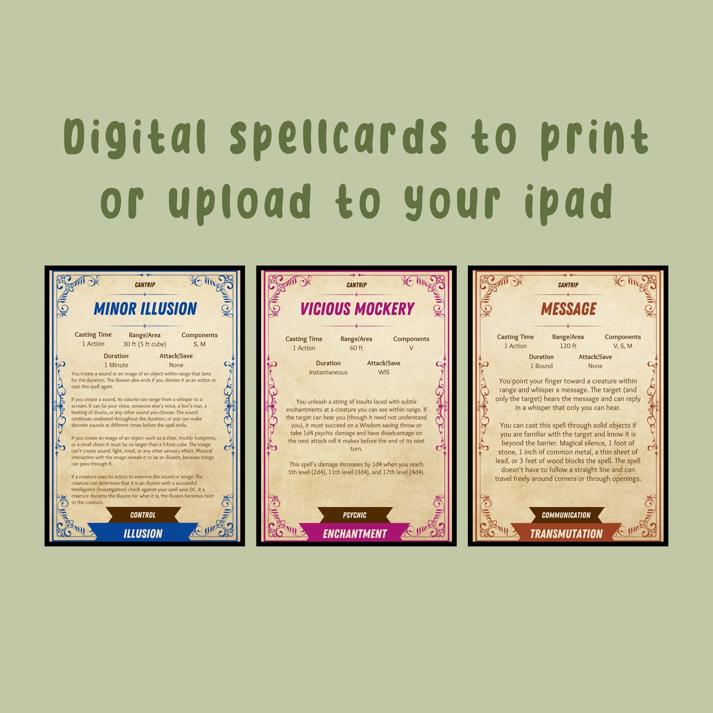 D&D Spell Cards (Cantrips) - Digital Download