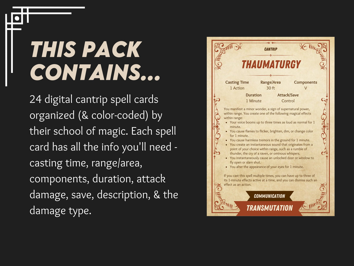 D&D Spell Cards (Cantrips) - Digital Download