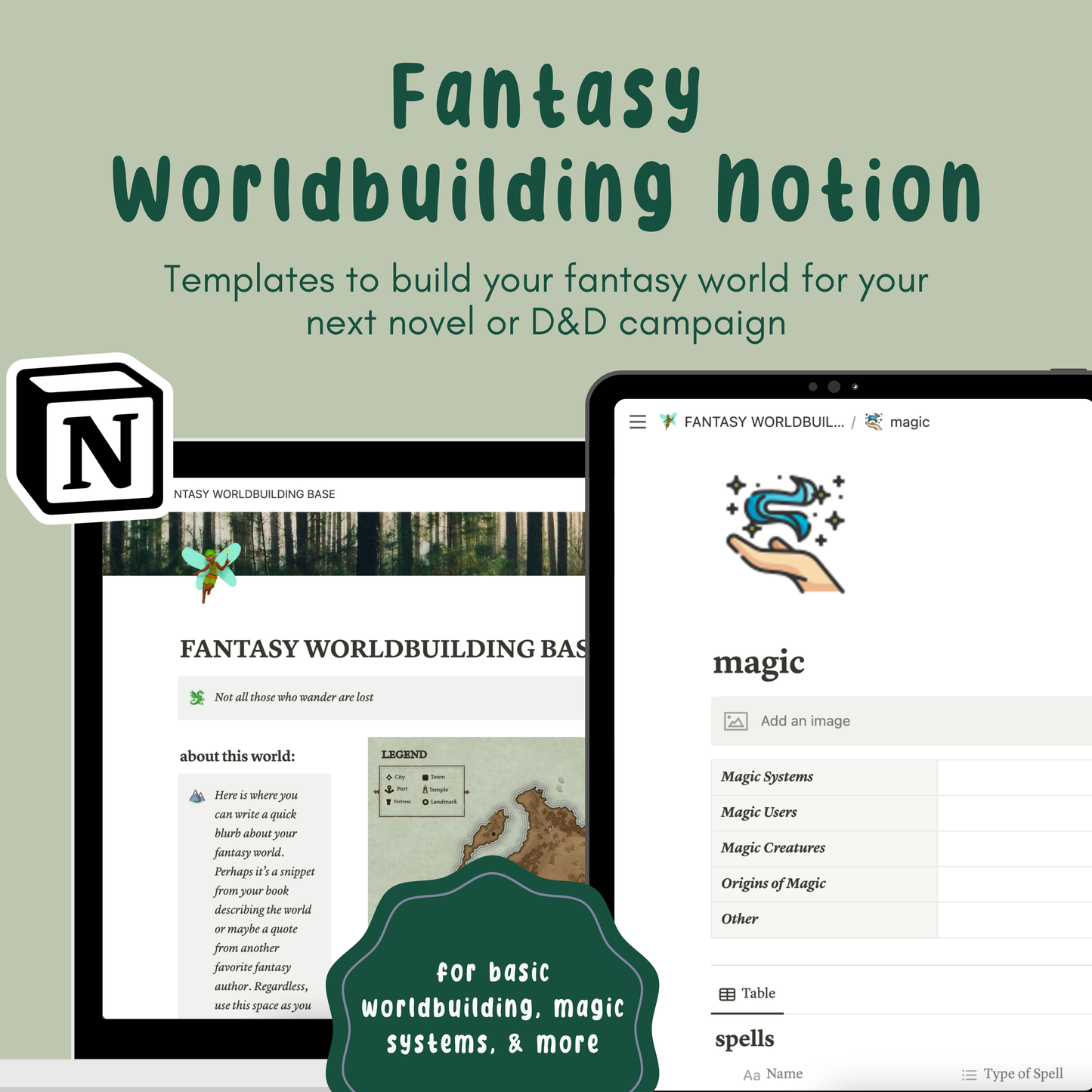 Fantasy Worldbuilding Notion (Novel/D&D/Digital Template)