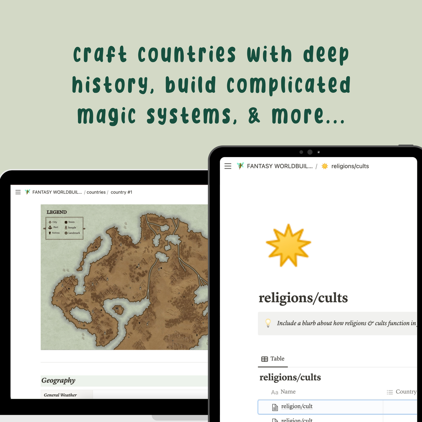 Fantasy Worldbuilding Notion (Novel/D&D/Digital Template)