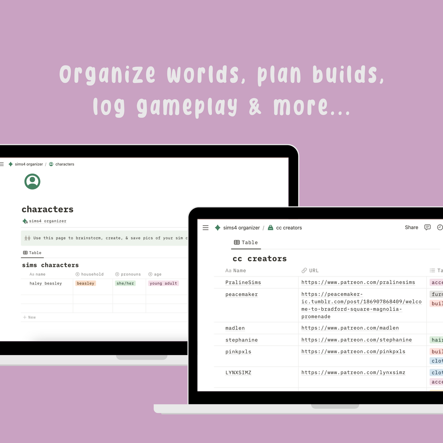 Sims4 Organizer Notion Template
