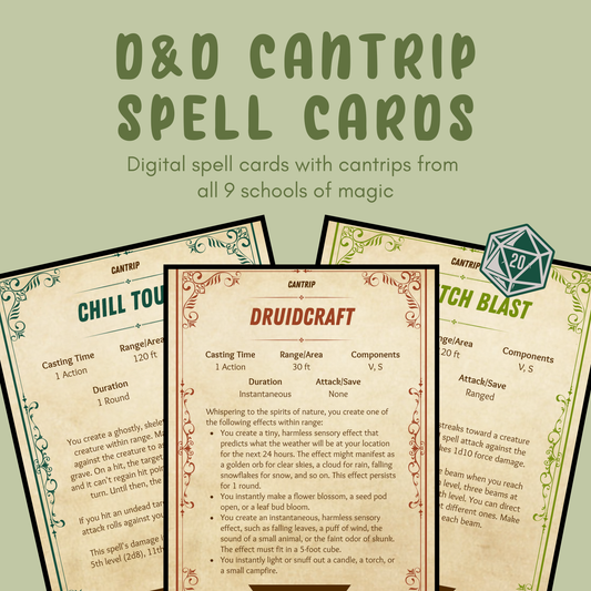 D&D Spell Cards (Cantrips) - Digital Download