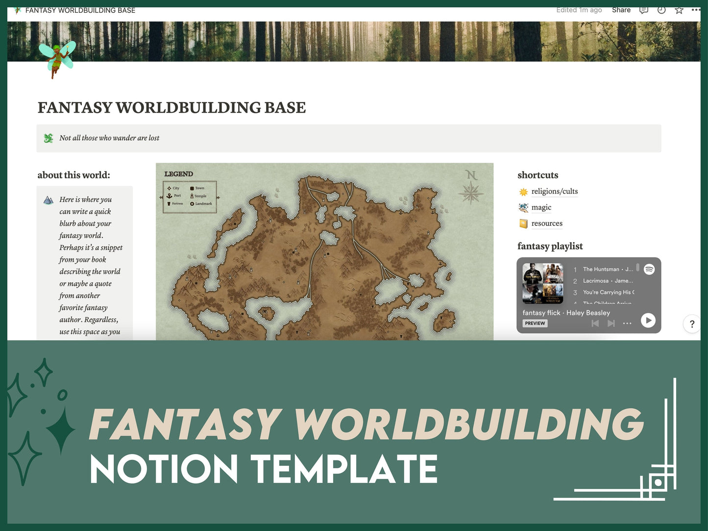 Fantasy Worldbuilding Notion (Novel/D&D/Digital Template)