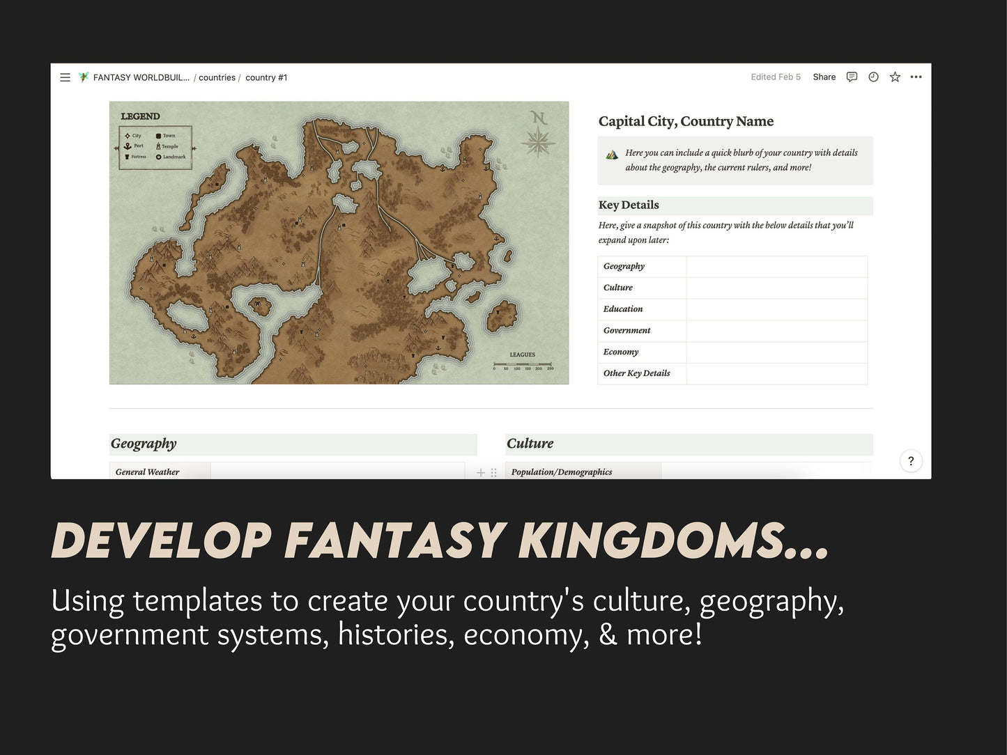 Fantasy Worldbuilding Notion (Novel/D&D/Digital Template)