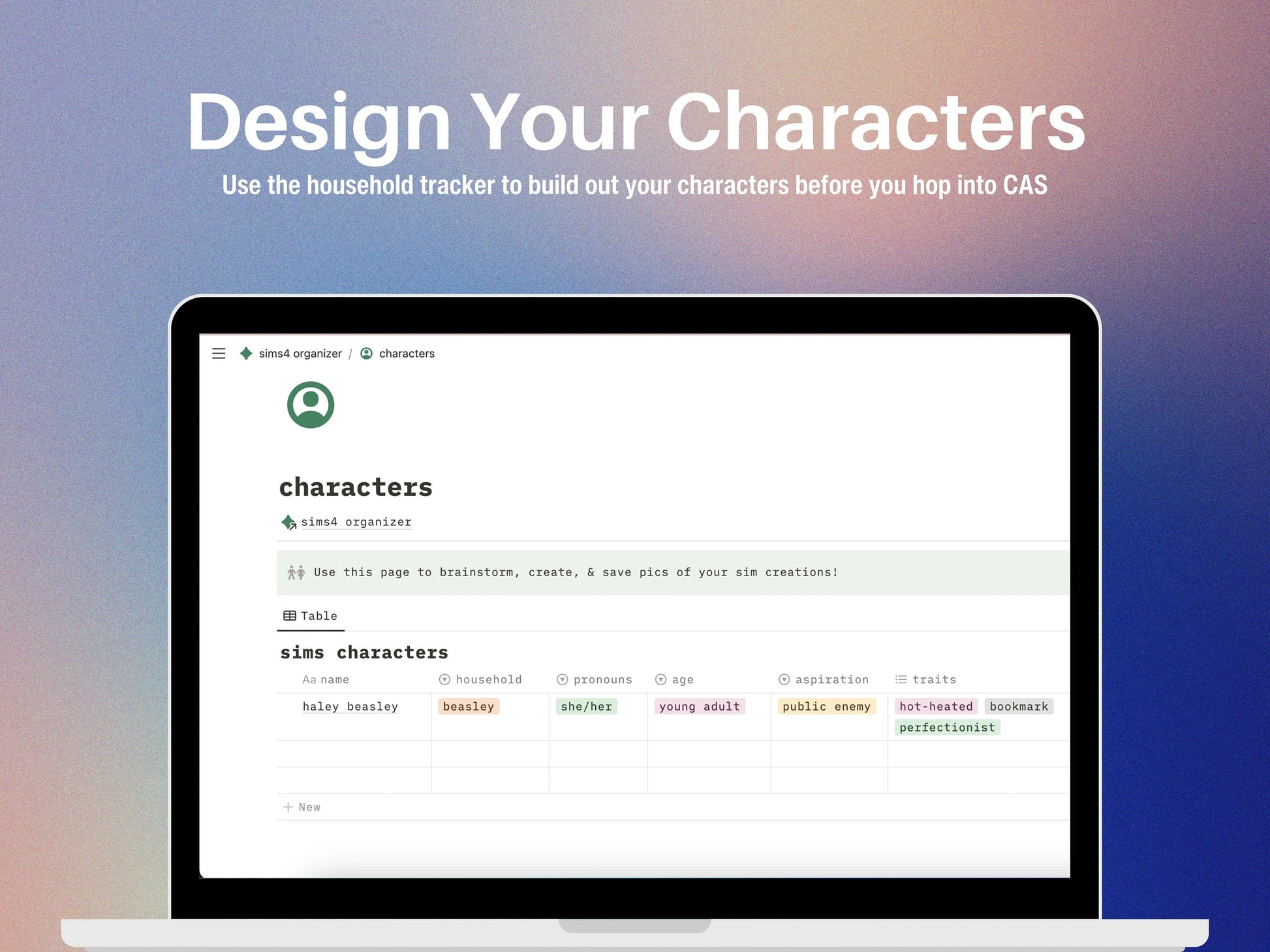 Sims4 Organizer Notion Template